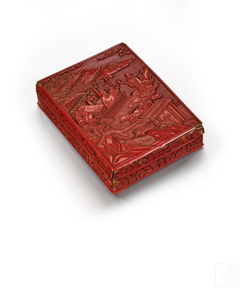 明十六世紀 剔紅迎仙圖長方蓋盒  CHINA, MING DYNASTY, 16TH CENTURY